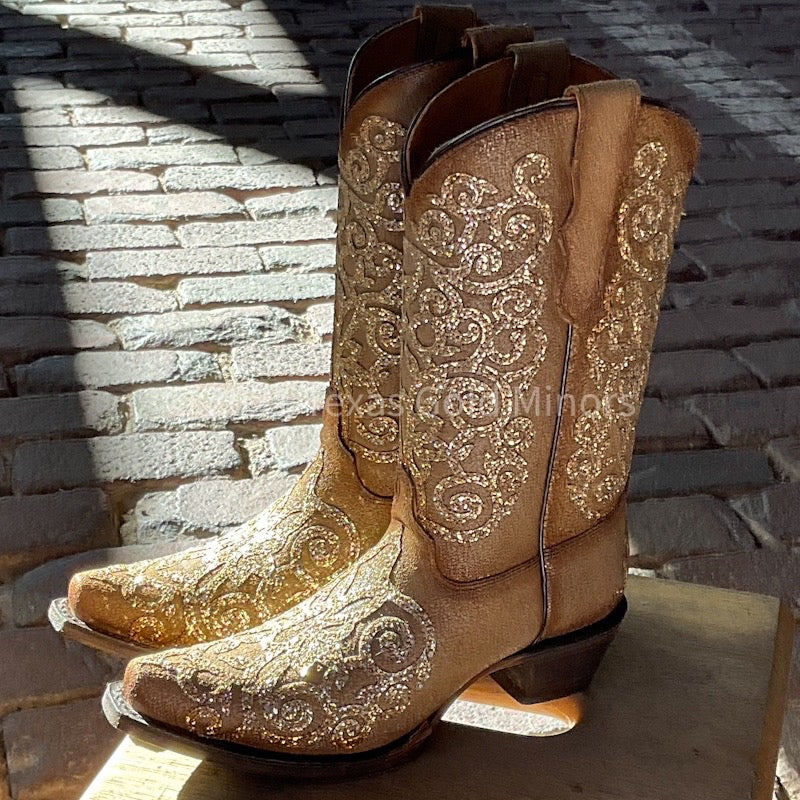 Corral Tan with Tan Glitter Boots T0135