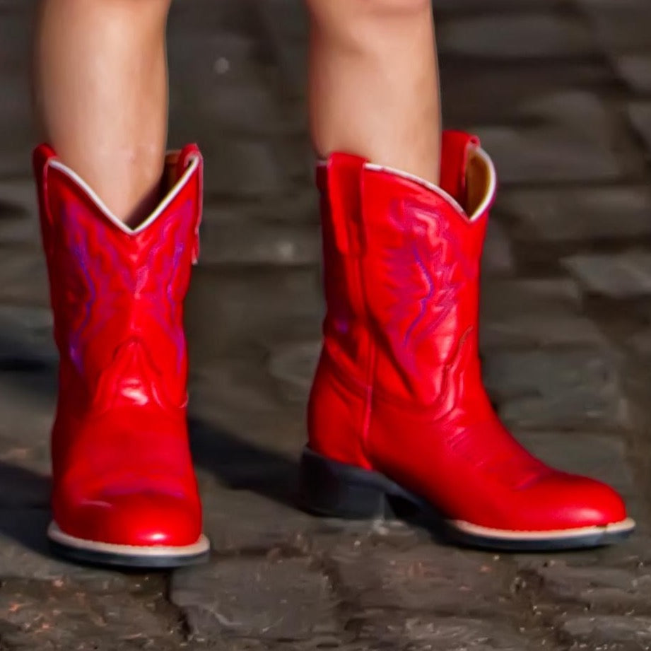 Texas Gold Minors Red Round Toe Kids Cowboy Boots